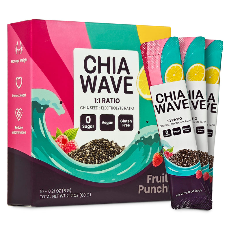 ChiaWave - Yeses, Fruit Punch ( Electrolyte + Chia seed ) Drink Mix,  Powder 10 Sticks, 2.12 oz