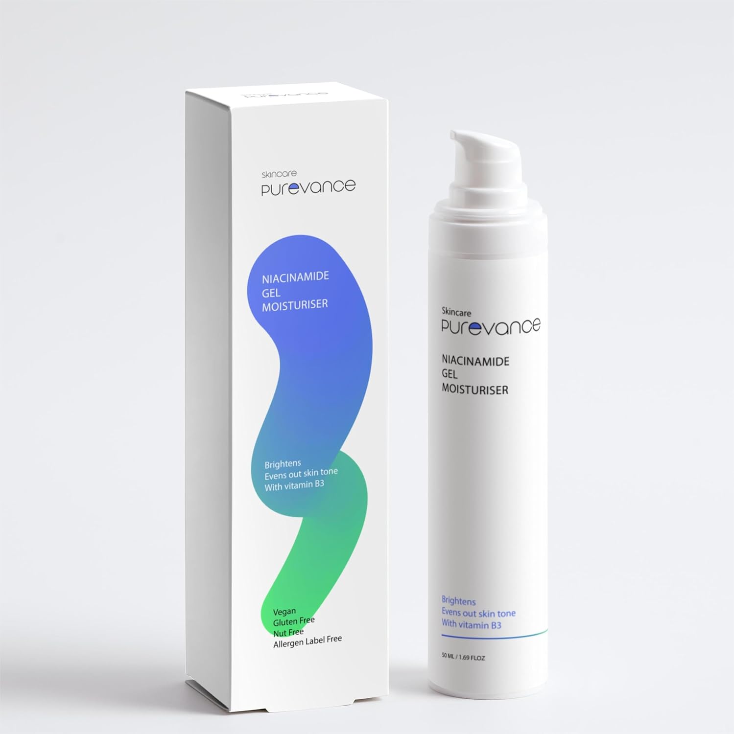 Purevance Niacinamide Gel Moisturizer with Vitamin B3, 1.69 fl oz, Brightening & Evening Skin Tone, Vegan
