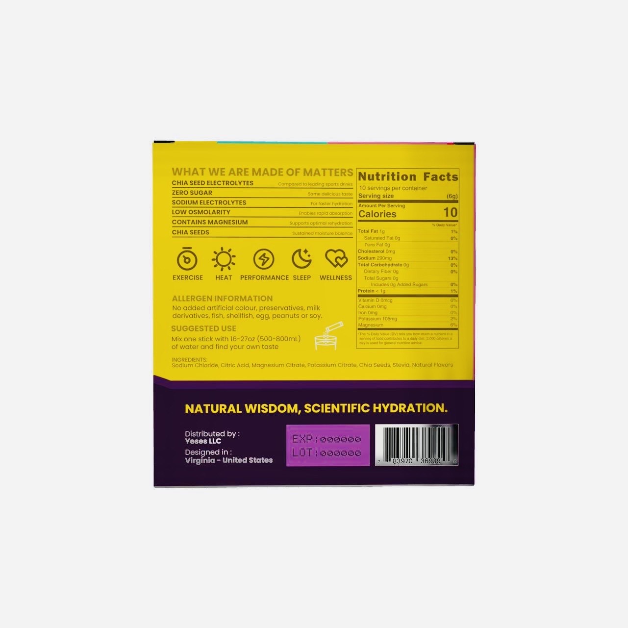 ChiaWave - Yeses, Fruit Punch ( Electrolyte + Chia seed ) Drink Mix,  Powder 10 Sticks, 2.12 oz