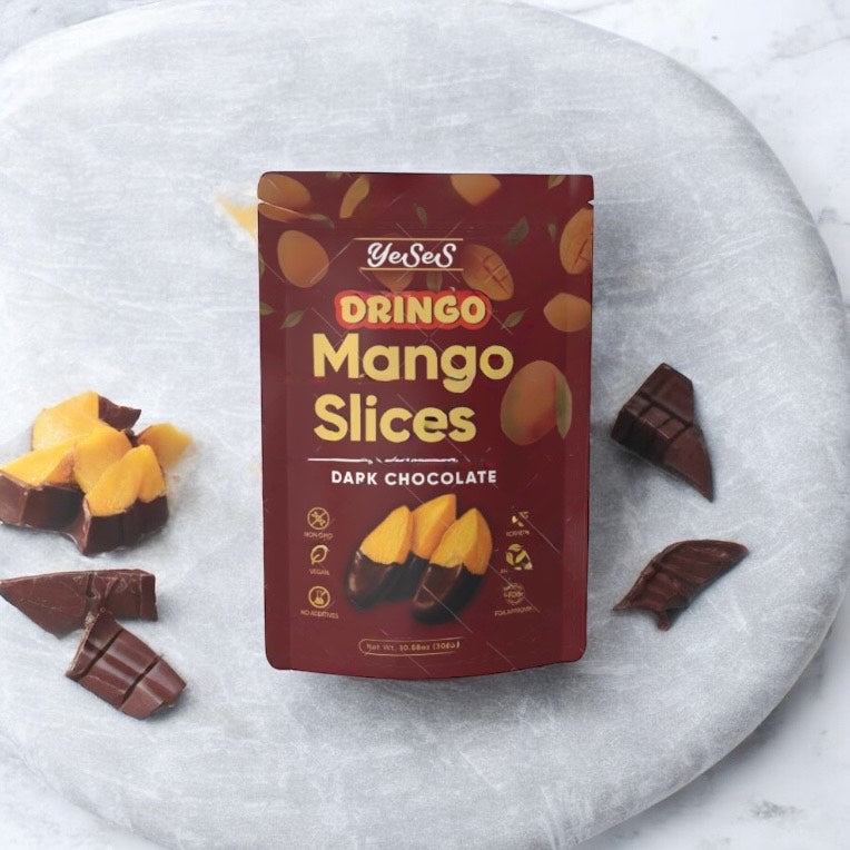 Dringo Mango Slices Dipped in Dark Chocolate Yeses  – Premium Dried Mango Snack, Non-GMO, Vegan, Kosher, All-Natural, No Additives, 10.58 oz (300g) Resealable Bag (1 Pack)