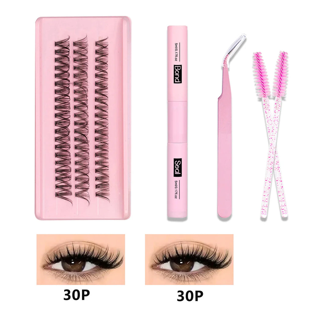 Lash Clusters Kit Wispy Lashes Natural DIY Lash Extension Kit 8-16mm C Curl Individual Lashes Cluster with Bond and Seal