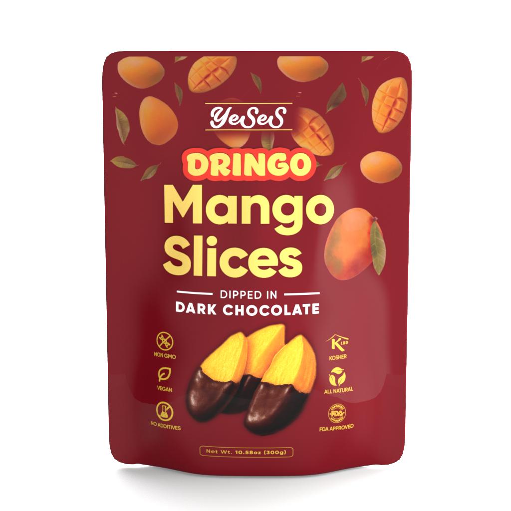 Dringo Mango Slices Dipped in Dark Chocolate Yeses  – Premium Dried Mango Snack, Non-GMO, Vegan, Kosher, All-Natural, No Additives, 10.58 oz (300g) Resealable Bag (1 Pack)