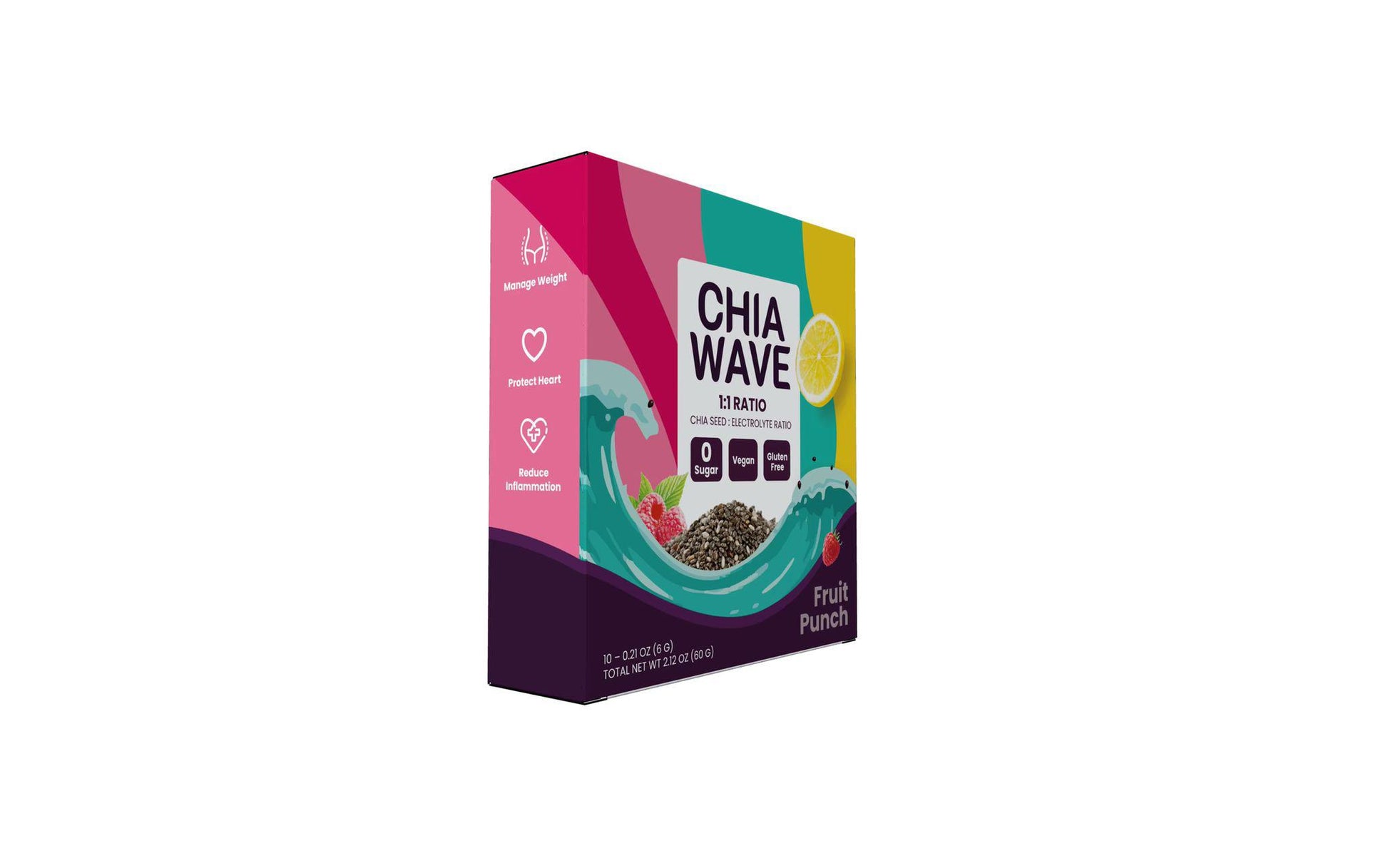 ChiaWave - Yeses, Fruit Punch ( Electrolyte + Chia seed ) Drink Mix,  Powder 10 Sticks, 2.12 oz