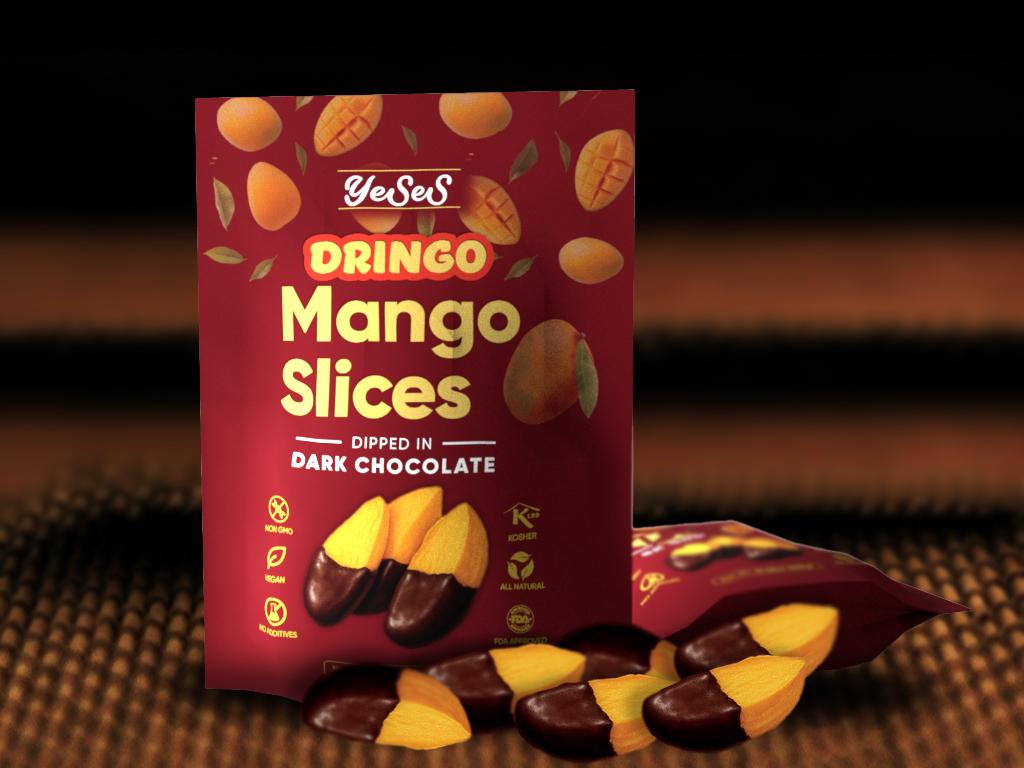 Dringo Mango Slices Dipped in Dark Chocolate Yeses  – Premium Dried Mango Snack, Non-GMO, Vegan, Kosher, All-Natural, No Additives, 10.58 oz (300g) Resealable Bag (1 Pack)